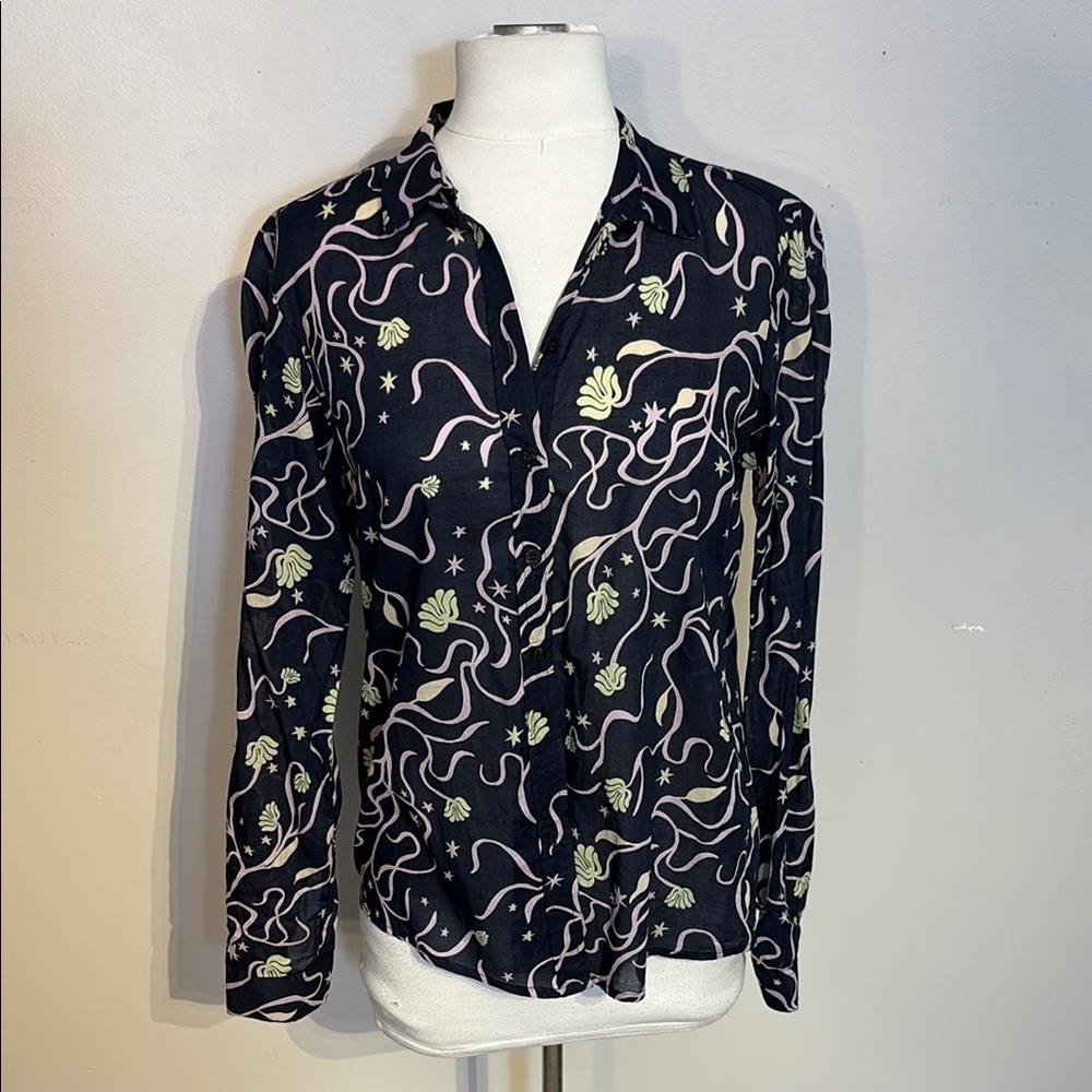 Scotch & Soda Navy Abstract Floral Top NWT size xs